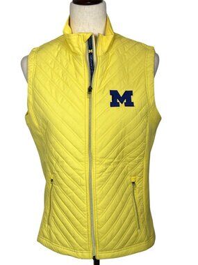 LEVEL WEAR Women's Quilted Zip Vest Michigan Wolverines Logo Yellow Sz M NWOT